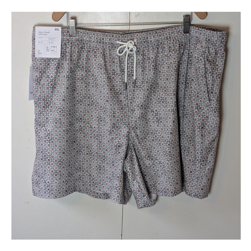 Goodfellow Cream & Pink Tile Mens Swim Shorts